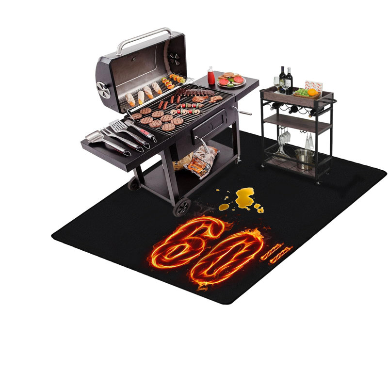 Très grand tapis pour barbecue extérieur de 60 po x 48 po THMINS - Protecteur de terrasse et de patio ignifuge, imperméable et résistant à l'huile
