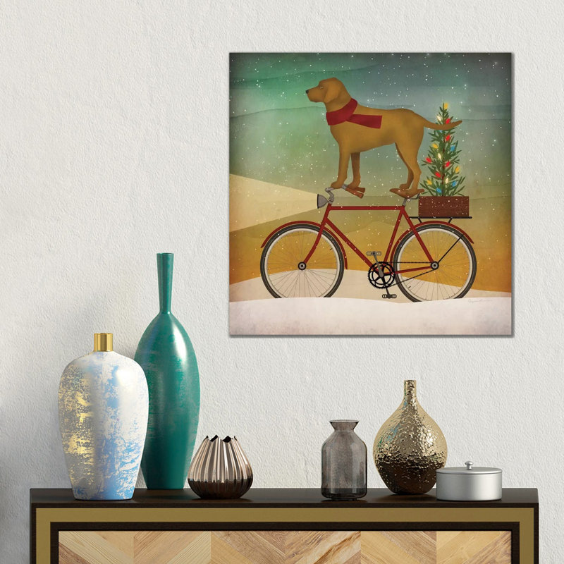 Yellow Lab On Bike Christmas by Ryan Fowler - Gallery-Wrapped Canvas Giclée on Canvas, 45.72 cm H x 45.72 cm W x 1.91 cm D