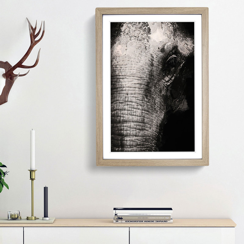 Mighty Elephant in the Shadows - Picture Frame Graphic Art Print, Oak Framed, 48cm H x 36cm W x 2cm D