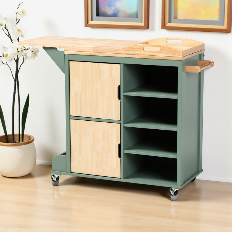 Chariot-bar Arysta extensible à deux tons vert et naturel, H 36,96 po x l 47,49 po x P 16,41 po