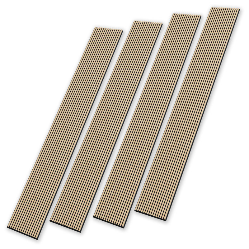  4pc x 94.5" x 12.6" 3D Acoustic Wall Paneling - White Oak Soundproof Wood Slat Wall Panel Decorative Shiplap Panels (33 sq.ft)