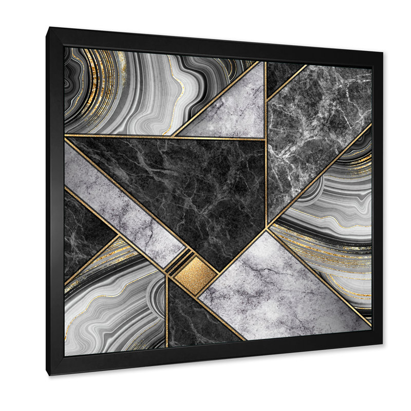 Marate granite agate avec touches dorées - impression sur toile, Cadre noir, H 30 po x l 30 po x P 1 po