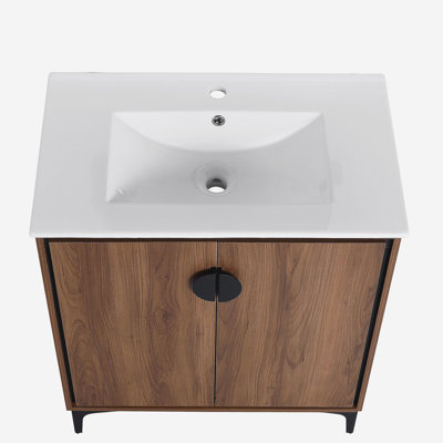 Meuble-lavabo de 30 po, 2 portes, meuble-lavabo indépendant avec lavabo, bois d'ingénierie