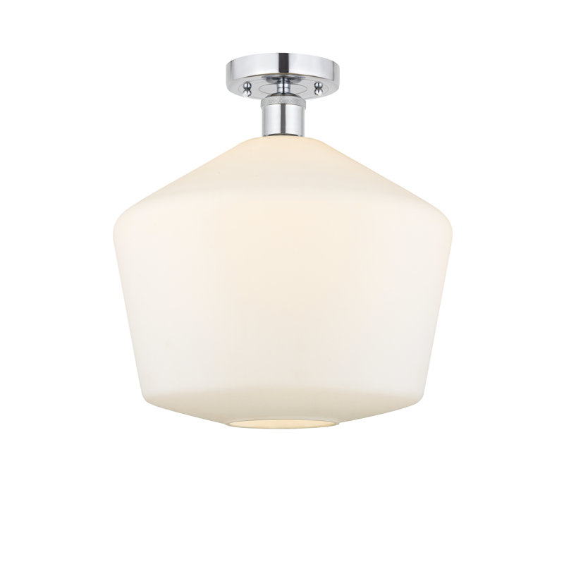 Amylea Glass Semi Flush Mount, Cased Matte White, Polished Chrome