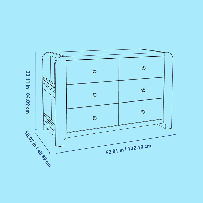 Read-With-Me 6 Drawer Dresser With Bookshelves, White/Driftwood