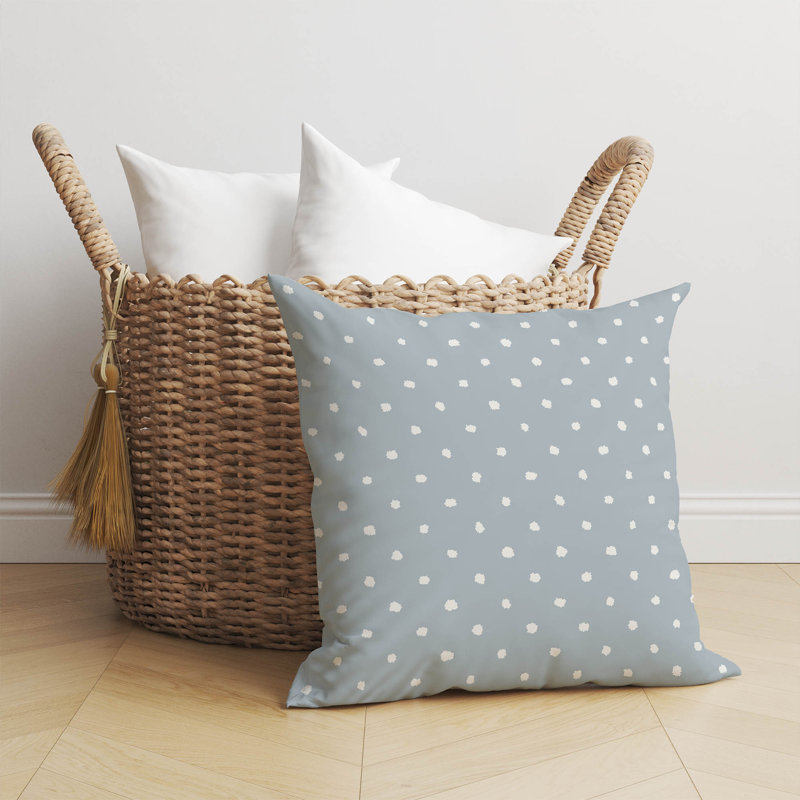Coussin Leo, H 18 po x l 18 po, Bleu ardoise / pois bleus