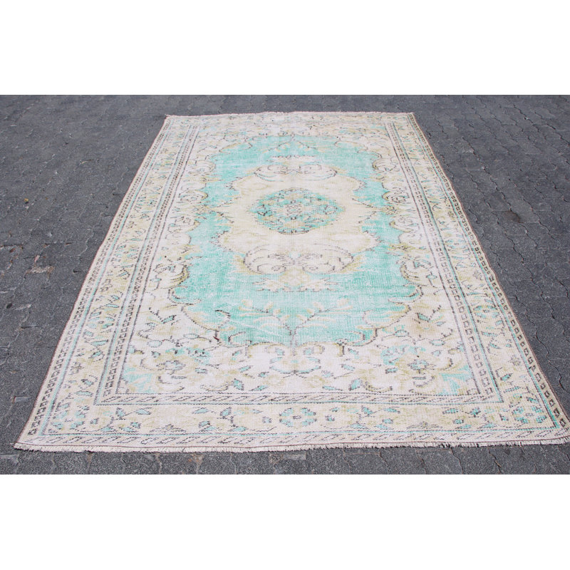 Tapis turc vintage rétro Anatolian - grand tapis vert antique idéal pour les salles à manger