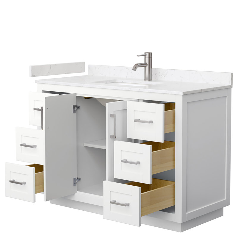 Ensemble de meuble-lavabo simple autoportant 48 po avec plateau en marbre Miranda, Marbre de culture de Carrare, Blanc