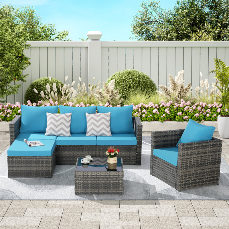 Ensemble de mobilier d'extérieur tissé pour relaxer et socialiser, Bleu clair