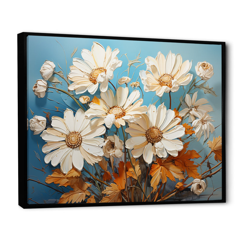 «White Daisy Efflorescence Bouquet Serenity II», reproduction sur toile, H 32 po x l 16 po x P 1 po, Cadre flottant noir