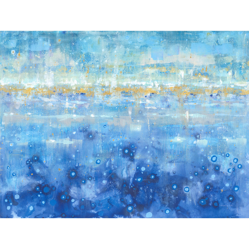 Bleu horizon, cercles, pois, abstrait, indigo, cyan, bleu sarcelle, turquoise, crème, bleu abstrait contemporain