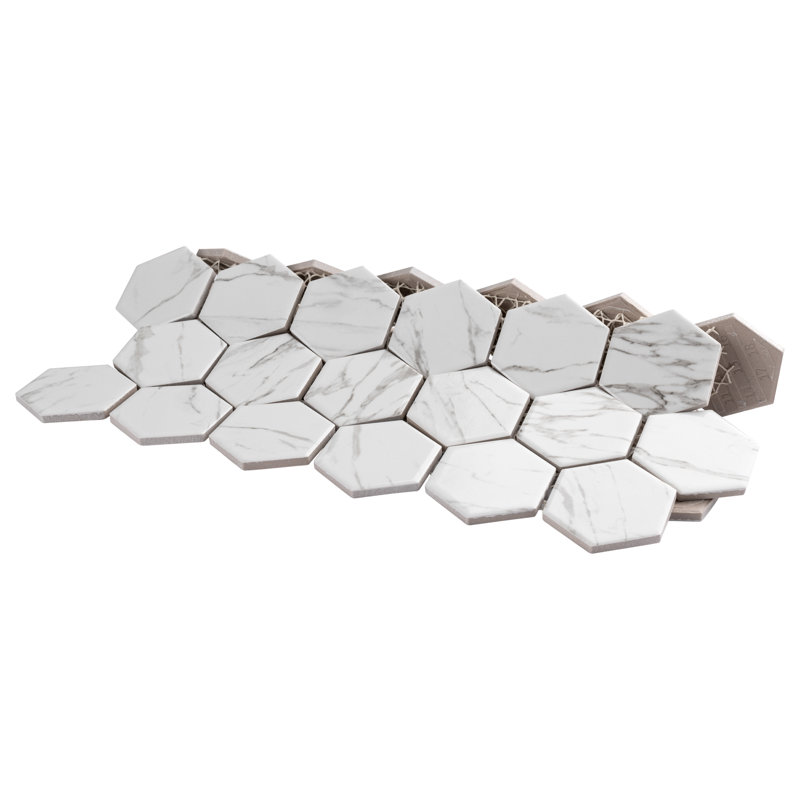 Flo 2" Hex White 11-1/8 in. x 12-5/8 in. Porcelain Mosaic Tile