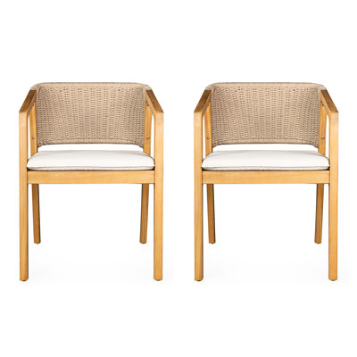 2 Outdoor Chair - Wood With Breathable And Non-slip Base Patio Waterproof Cushion Detachable Design For Easy Cleaning