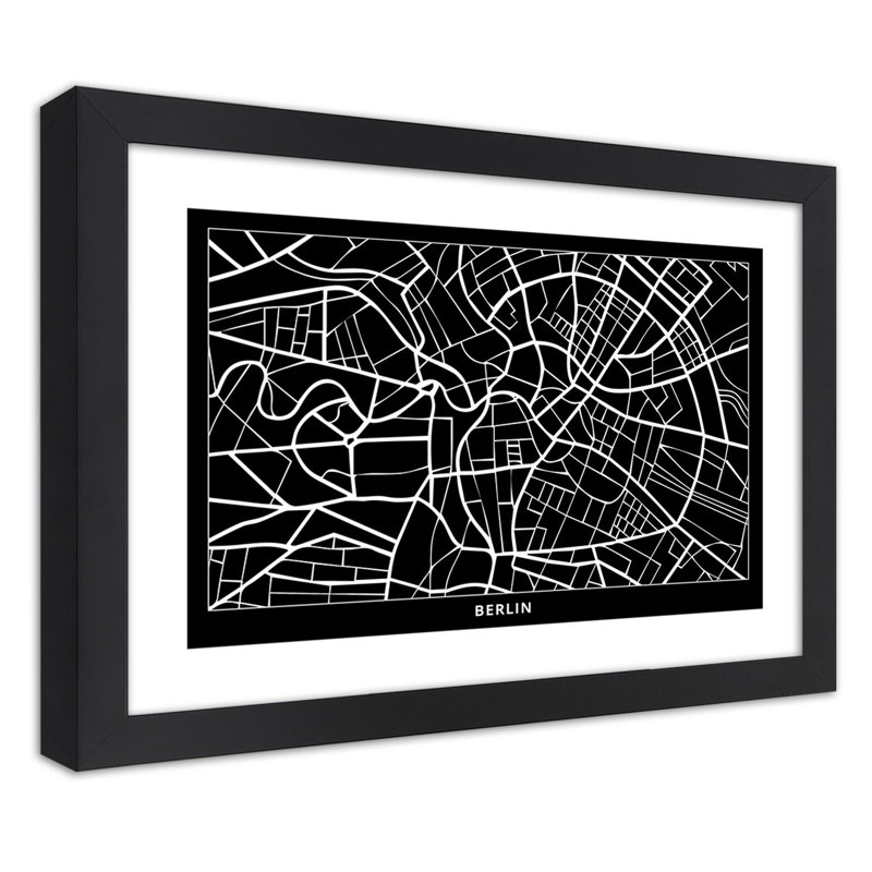 City Map Of Berlin - Single Picture Frame Print, 30cm H x 45cm W, Black