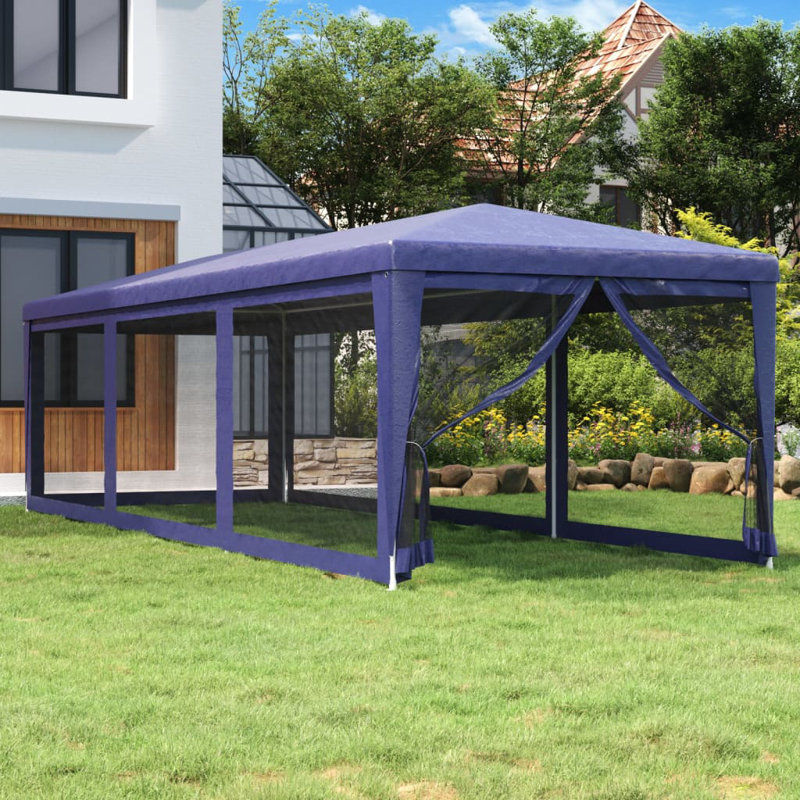 Andry Party Tent with 8 Mesh Sidewalls 3x9 m HDPE, Blue, Blue