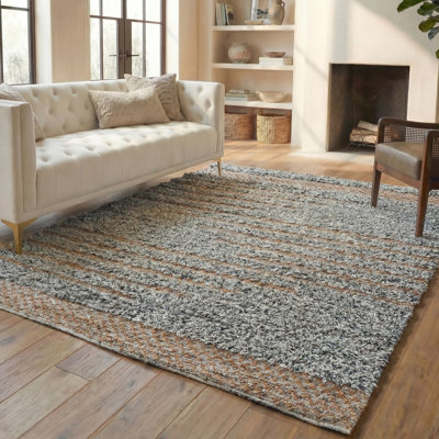 Tapis en coton / laine / jute ivoire / noir / beige Avia