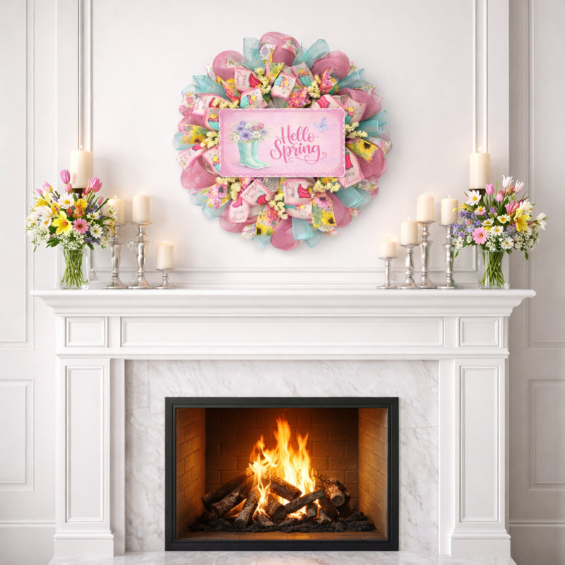 Hello Spring Wreath With Rainboots