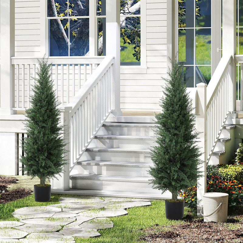 2 Packs 90 cm Artificial cypress tree with plastic pots, 120cm H x 40cm W x 40cm D