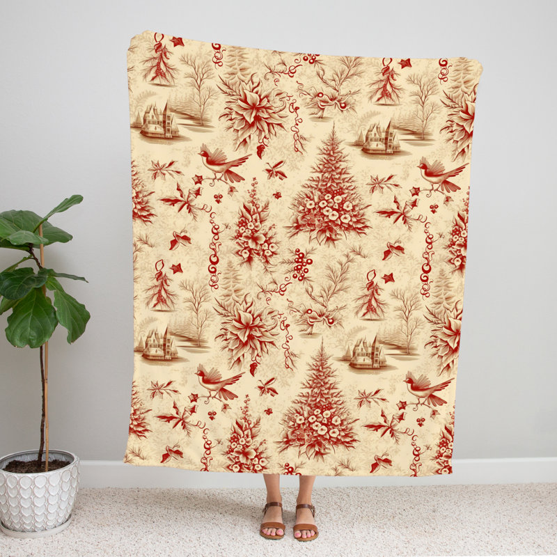 Jeté , L 51 po x L 60 po, Floral, Brun clair, rouge