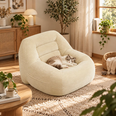 Pouf en velours côtelé, mini canapé nuage rembourré avec dossier, aucun assemblage requis, fauteuil lounge pour salon, chambre et dortoir