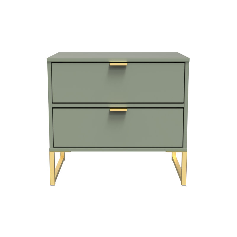 Fully Assembled Louwra 2 Drawer Bedside Table, Reed Green