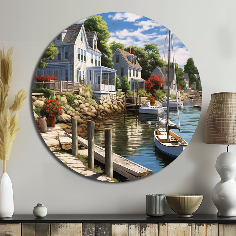 Amzie Connecticut's Port Charm - Paysages d'art rond en métal, H 16 po x l 16 po