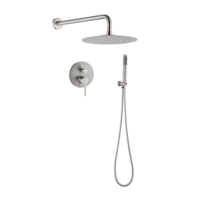 Ensemble de robinetterie de douche encastrée noir mat élégant - Valve de contrôle en laiton massif, pommeau de douche rond à effet pluie à 2 jets et douchette en ABS