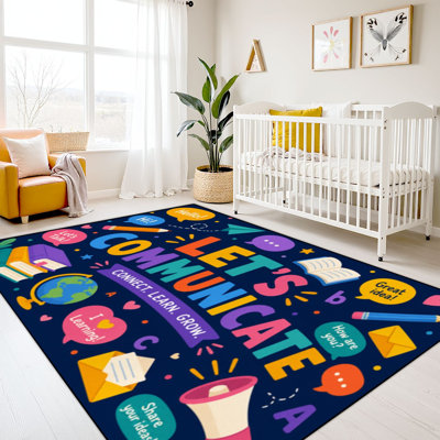 Tapis d'apprentissage lavable 10x14 pour enfants, idéal pour la salle de classe, avec des bulles de dialogue colorées pour l'apprentissage des langues et des livres. Tapis d'éveil pour la rentrée scolaire, parfait pour la maternelle et la crèche. Dos en caoutchouc souple antidérapant.
