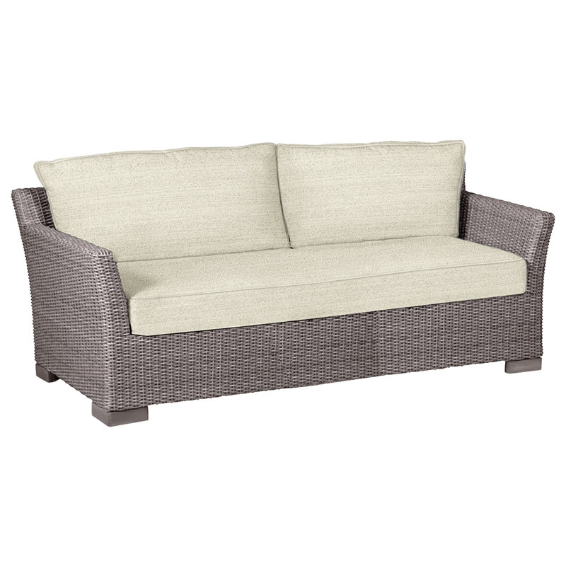 Club 89" Wide Outdoor Wicker Loveseat with Cushions, Black Walnut, Indigo Velvet, Welt