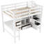 Lit mezzanine double blanc avec bureau en forme de L, tiroirs utiles, armoire et escalier de rangement spacieux de style moderne-588223715