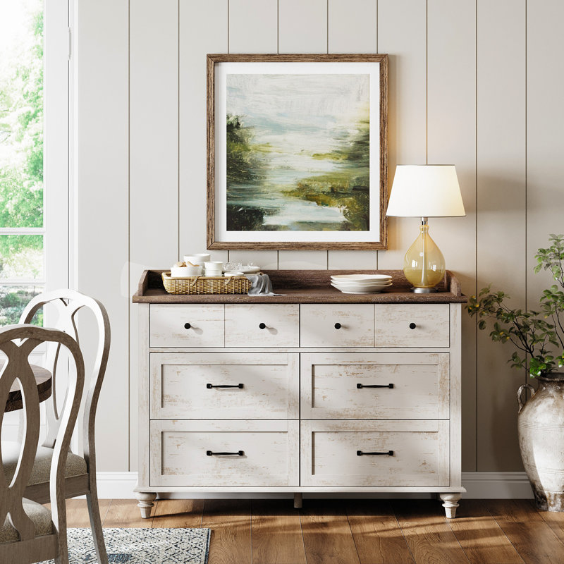 Allyssa 47.2'' W 6 - Drawer Dresser, Rustic White/Brown