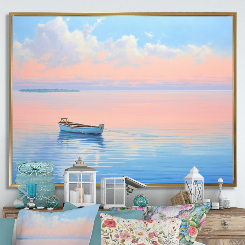 «Boat Harmonious Horizon I», reproduction d'art sur toile, H 34 po x l 44 po x P 1,5 po, Cadre flottant doré