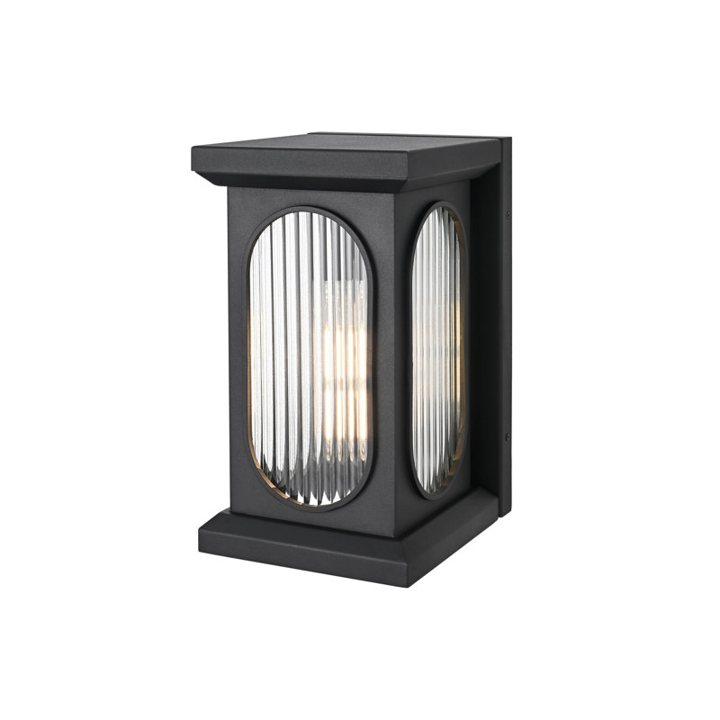 Sevyn Outdoor Wall Sconce in Black, 14" H x 8" W x 9" D