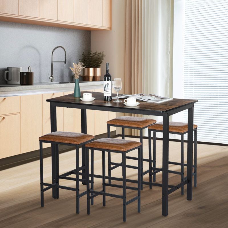 Stoltz 4 - Person Dining Set, Brown, Brown/Black, Black