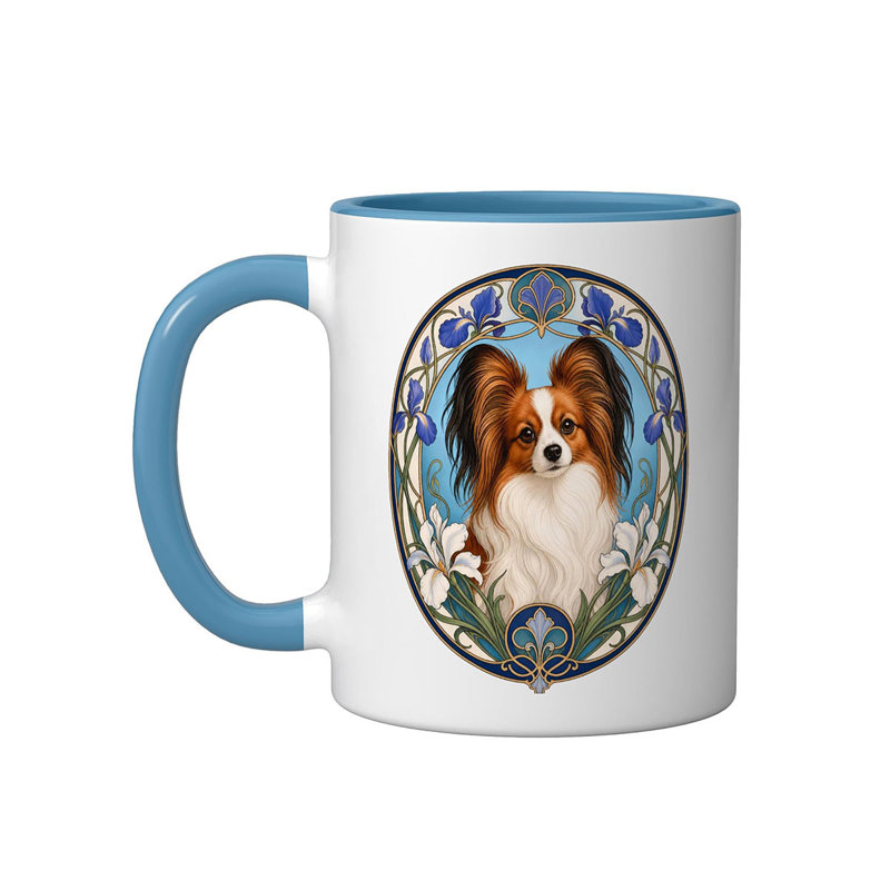 Papillon Dog Ceramic Mug, Blue/White, 11oz, Blue