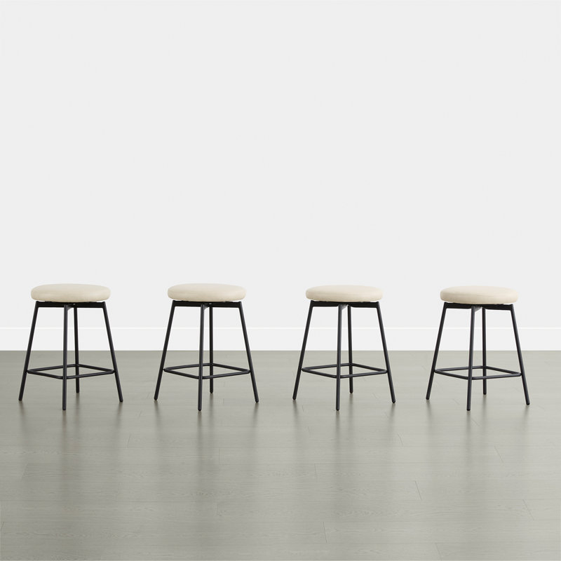 Swivel Upholstered Counter Stool with Metal Frame, Beige