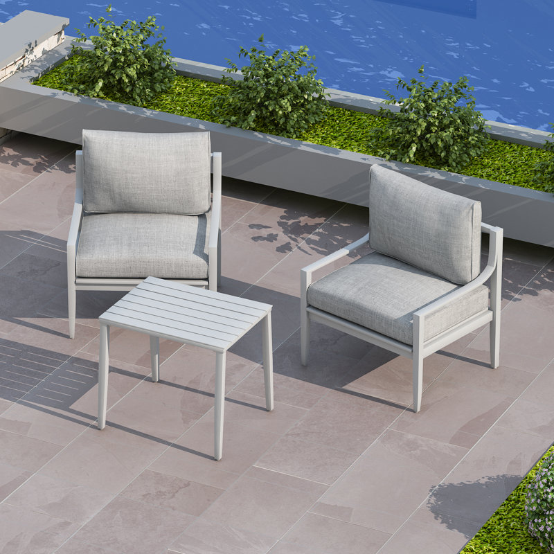 Patio Furniture Set With Cushion, 3 Pcs Aluminum Outdoor Sectional Sofa Set With Chair, Table | All Weather Use Modular Seating Conversation Set For Poolside Backyard, Charcoal Frame With Gray Cushion