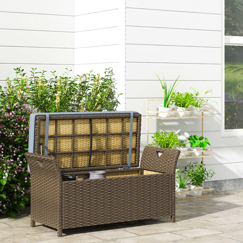 27 Gallon Outdoor Storage Chair With Cushion, Dark Blue, And Easy-Grab Handles For Patio Trunk, Blue Cushion Handles, Large Capacity Rectangle Garden Box