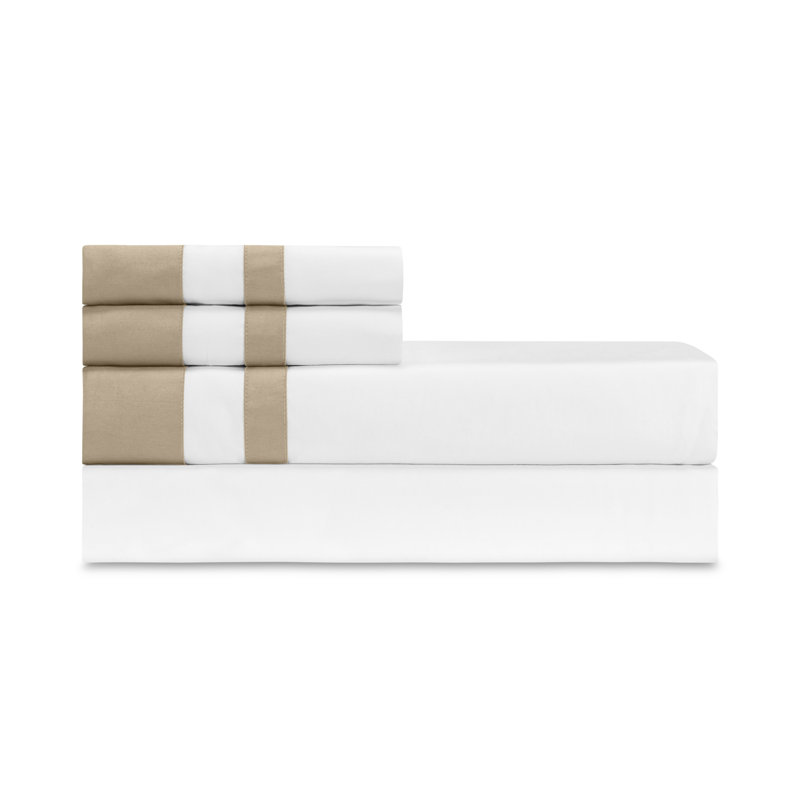 Savoy Sateen Sheet Set, California King Sheet Set + 2 Pillowcases, White/Candlelight