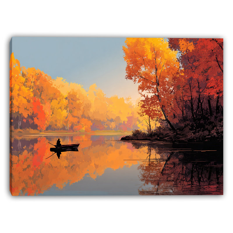 «Autumn Lake Fisher», art mural sur toile tendue, H 16 po x l 24 po