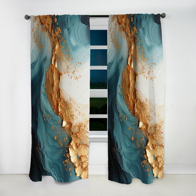 Gold Teal Ocean Spiral - Abstract Spirals Blackout Abstract Curtain - 1 Panel