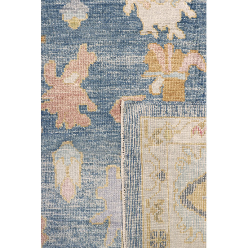 Handmade Light Blue Wool Oriental Rectangular Area Rug