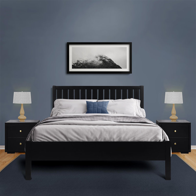 Graham Wooden Platform Bed with Slatted Headboard, Queen, Black