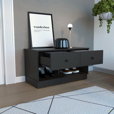 Banc de rangement, deux tiroirs, deux tablettes ouvertes convenant à la chambre à coucher, au vestiaire, au rangement, à la salle à manger et au salon, etc.