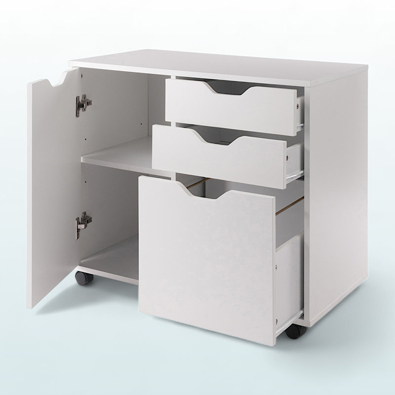 Sutton 5-Drawer Mobile Cabinet with Filing Drawer in White, 26.14" H x 30.49" W x 15.7" D, White