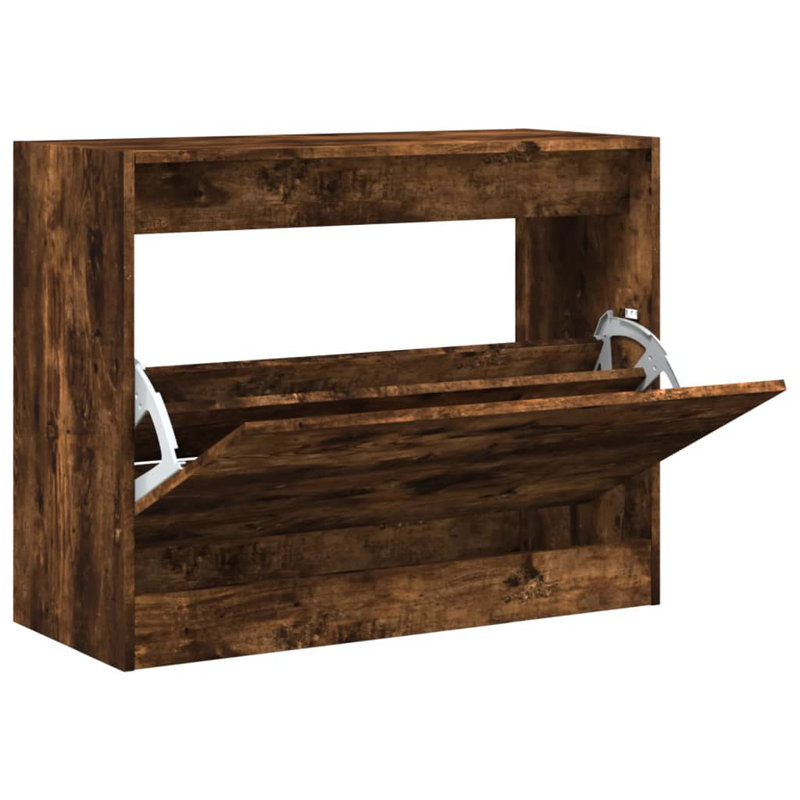 6 Pair Shoe Storage Cabinet, Smoked Oak