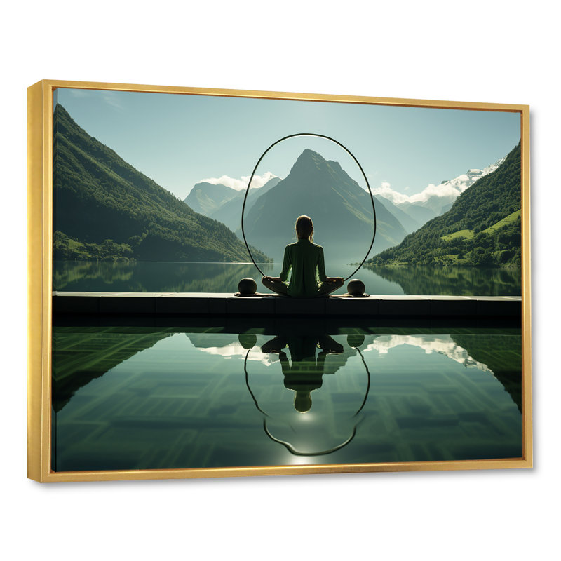 Yogic Balance horizon - Yoga, impressions sur toile, H 12 po x l 20 po x P 1 po, Cadre flottant doré