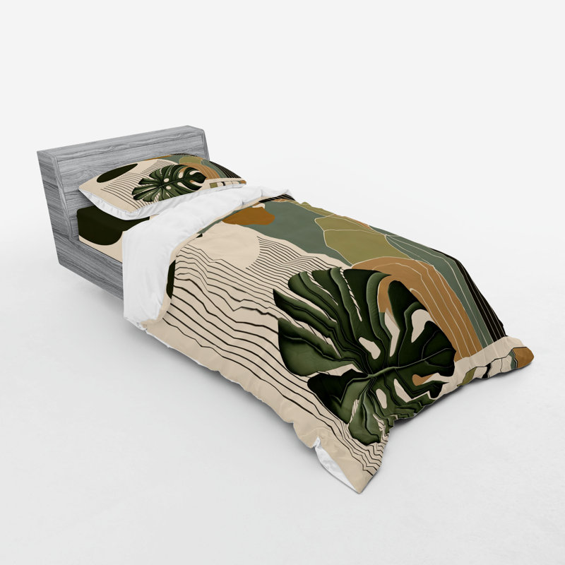 Ensemble de literie Ambesonne Monstera & Evergreen beige et sépia, Housse de couette simple + 6 pièces supplémentai