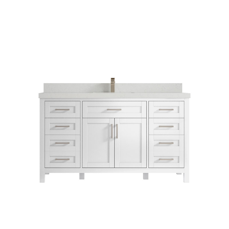Ensemble de meuble-lavabo simple 60 po Graelyn Cambridge, Quartz de Carrare