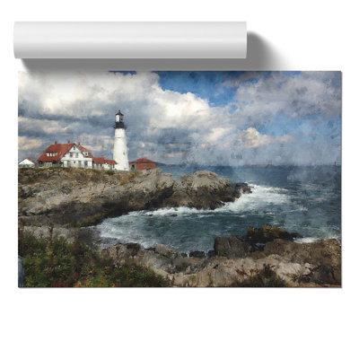 Lighthouse in Maine Painting - Frameless Print